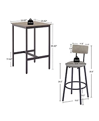 Casainc Bar Table Set with 2 Cushioned Backrest Stools, 23.62'' W x D 35.43'' H