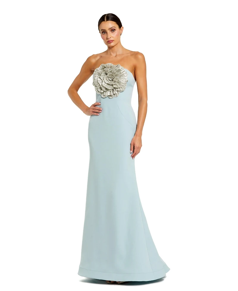 Mac Duggal Women's Strapless Crepe Trumpet Gown with 3D Rhinestone