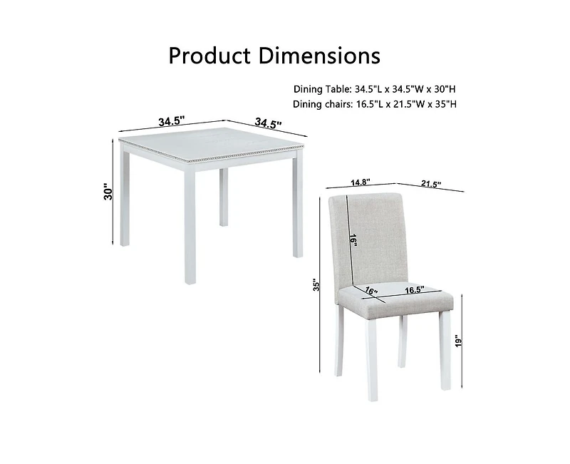 sumyeg 5-Piece Counter Height Dining Set with Crystal Accent Square Wood Table and 4 Upholstered Chairs