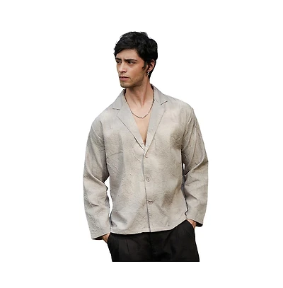 Campus Sutra Men's Ecru Beige Wrinked Korean Oversized Shirt