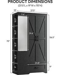 Likimio Black Armoire Wardrobe Closet 70 Inches with Mirror, 2 Doors, Drawer, and Shelves