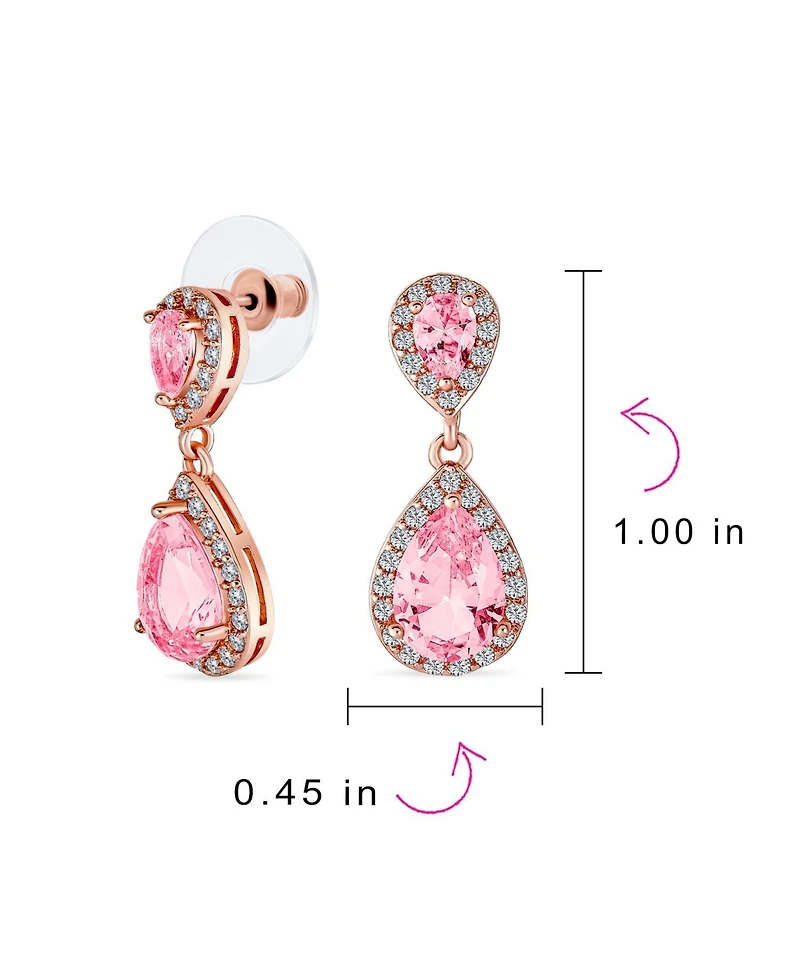 Bling Jewelry Set of 2 Pave Halo Dangle Teardrop Cubic Zirconia Pink & CleAR Cz Drop Earrings Rose Gold Plated
