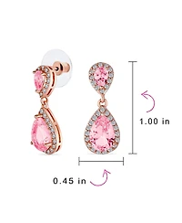 Bling Jewelry Set of 2 Pave Halo Dangle Teardrop Cubic Zirconia Pink & CleAR Cz Drop Earrings Rose Gold Plated