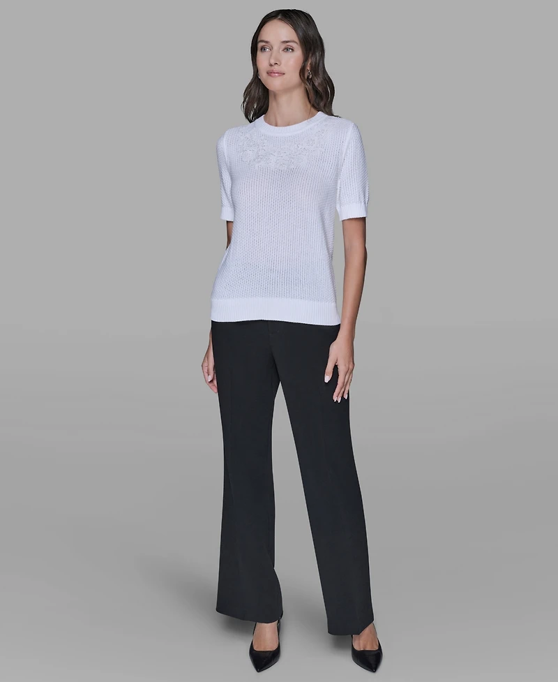 Karl Lagerfeld Paris Women's Crewneck Floral Trimmed Sweater