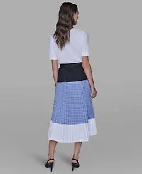 Karl Lagerfeld Paris Women's Colorblock Pleated Stripe Pull-On Skirt