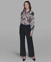 Karl Lagerfeld Paris Women's Printed Long-Sleeve Blouse