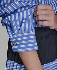 Karl Lagerfeld Paris Women's 3/4-Sleeve Colorblock Pleated Dress