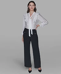 Karl Lagerfeld Paris Women's Mock Neck Solid Organza Blouse