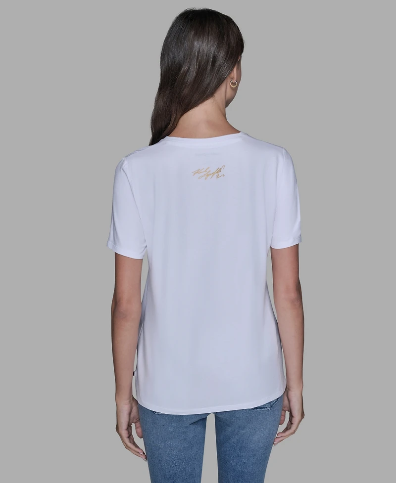 Karl Lagerfeld Paris Women's Short-Sleeve Girl Perfume Bottle Printed T-Shirt