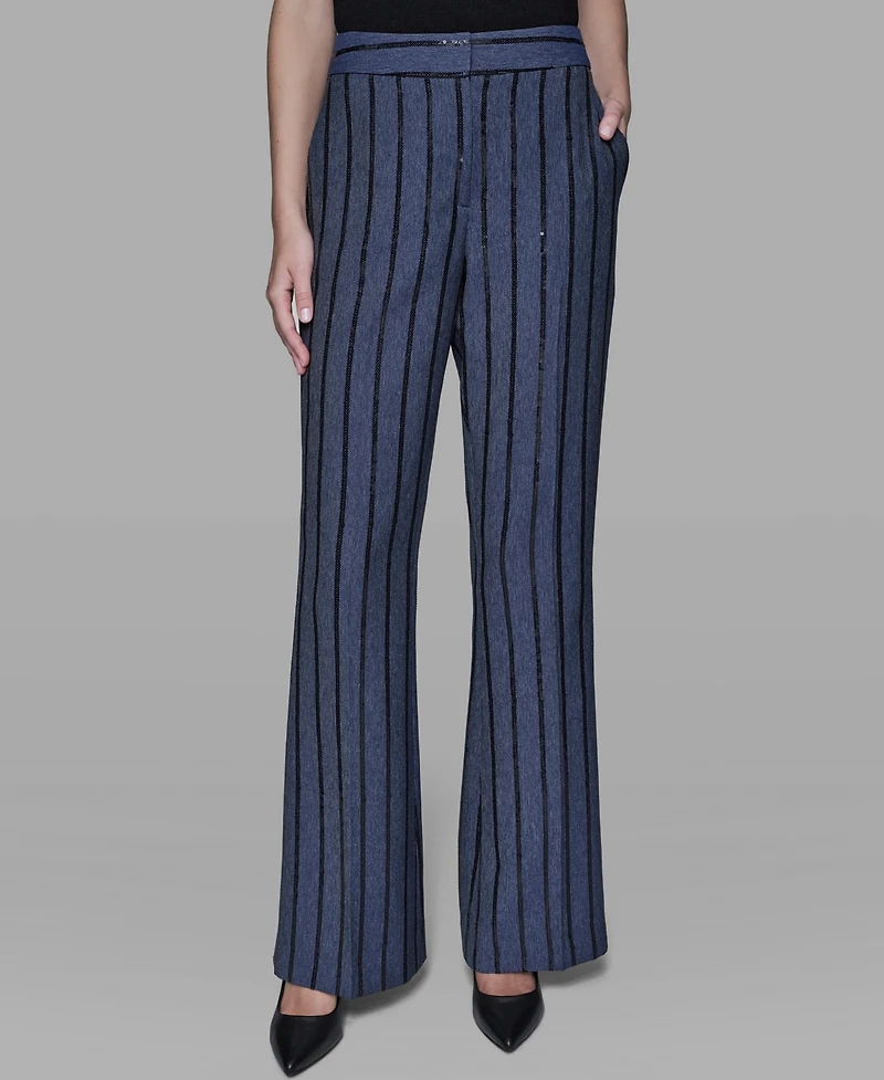 Karl Lagerfeld Paris Women's Mid Rise Striped Sequin Pants