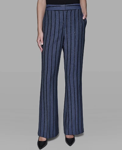Karl Lagerfeld Paris Women's Mid Rise Striped Sequin Pants