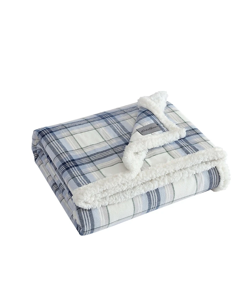 Eddie Bauer Plaid Cotton Yarn Dye Flannel Reversible Throw, 60" x 50"