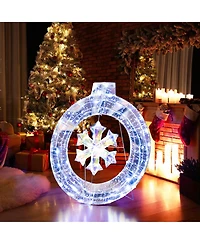 Costway 33" Lighted Ornament Pre-Lit Christmas Wreath with 128 Cold White Led Lights