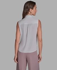 Bcbg Women's Sleeveless Button Front Ruffle Top