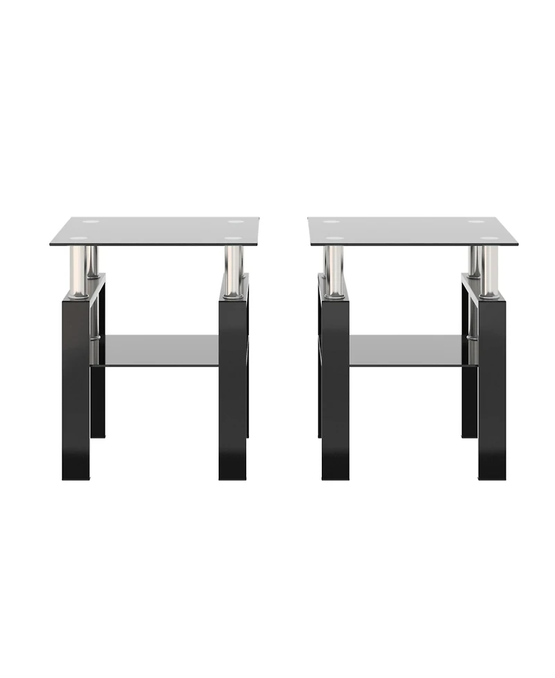 sumyeg Set of 2 Modern Square Tempered Glass Coffee Tables with Solid Frame