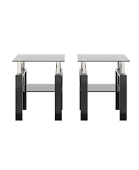 sumyeg Set of 2 Modern Square Tempered Glass Coffee Tables with Solid Frame