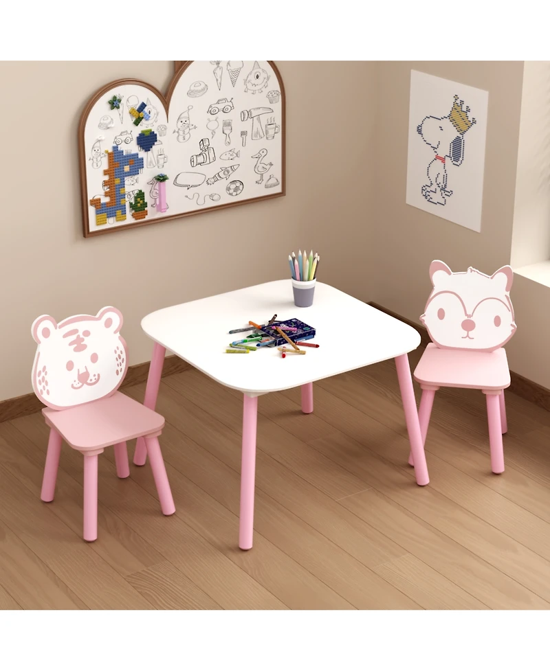 Casainc 3-Piece Kids Table and Chair Set with Animal Backrest Activity Table