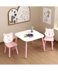Casainc 3-Piece Kids Table and Chair Set with Animal Backrest Activity Table