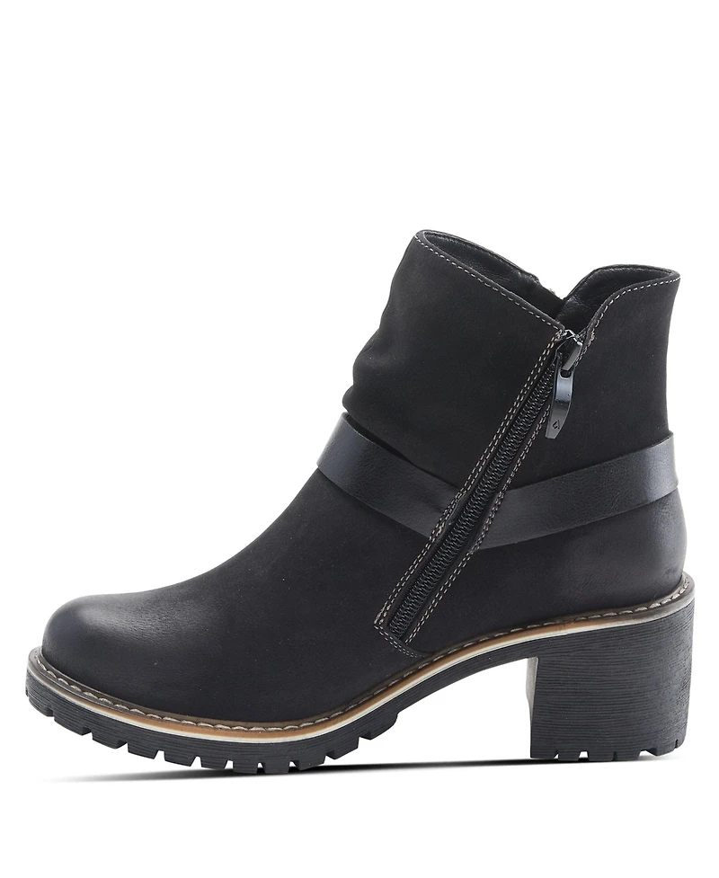 Patrizia Women's Firewood Lug Sole Booties with O-Ring Harness and Faux Fur Lining