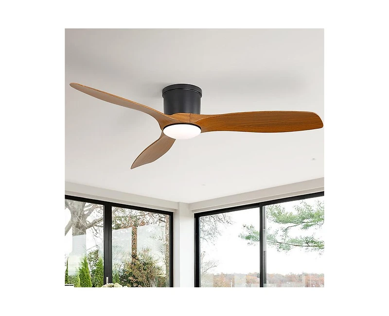 Sofucor 52-inch Modern Minimalist 3-Blade Flush Mount with Remote Control,Supporting Mobile Device Connection and Voice Function