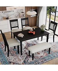 sumyeg 6-Piece Retro Dining Set with Wooden Rectangular Table 4 Chairs and Bench