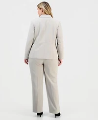 Kasper Plus Size Stretch Crepe Single Button Jacket Printed Knot Neck Sleeveless Top High Rise Stretch Crepe Straight Leg Pants