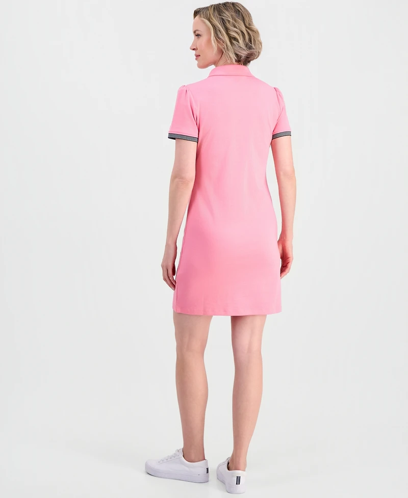 Nautica Women's Cotton Solid Puff-Sleeve Polo Dress