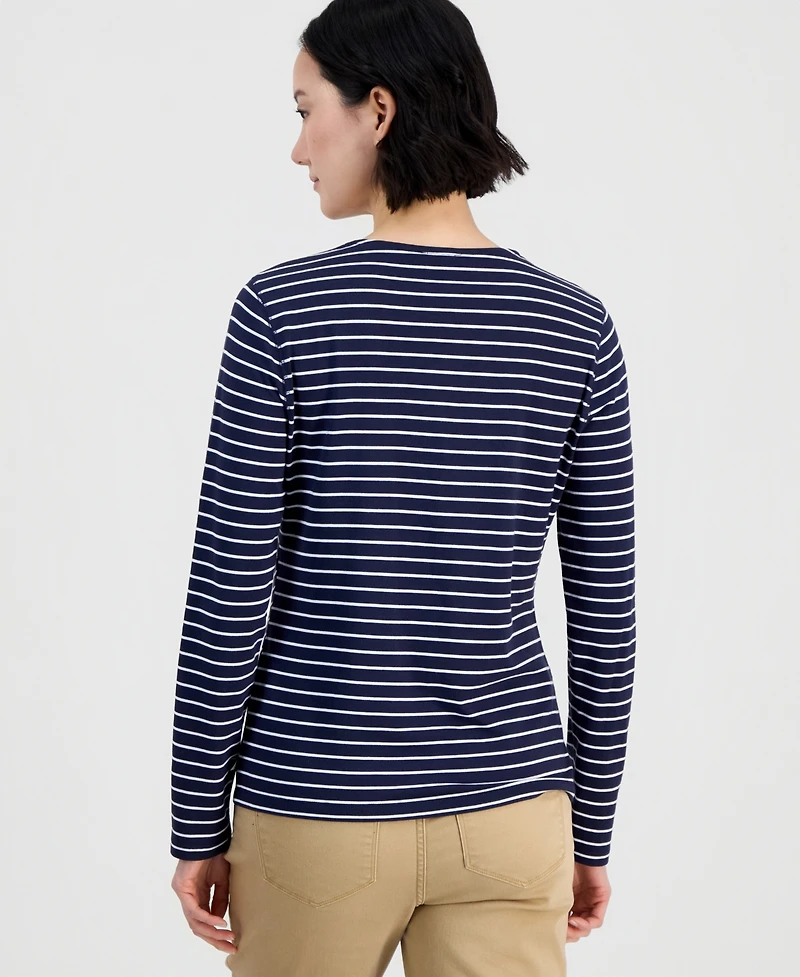 Nautica Women's Mixed-Stripe Long-Sleeve T-Shirt