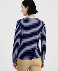 Nautica Women's Mixed-Stripe Long-Sleeve T-Shirt