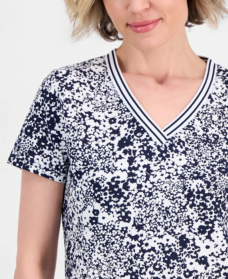 Nautica Women's Floral-Print Tipped T-Shirt