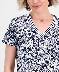 Nautica Women's Floral-Print Tipped T-Shirt