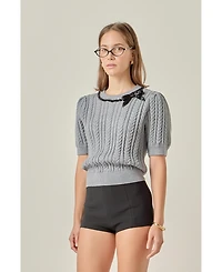 English Factory Women's Big Bow Puff Sleeve Knit Top
