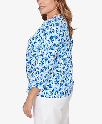 Hearts Of Palm Plus Printed Stretch Jersey 3/4 Sleeve Top
