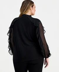 Anne Klein Plus Ruffle-Sleeve Tie-Neck Blouse