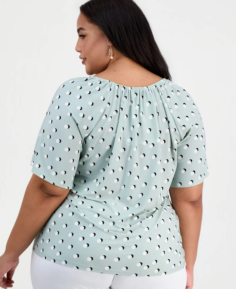 Ak Anne Klein Plus Size Printed V-Neck Flutter-Sleeve Top