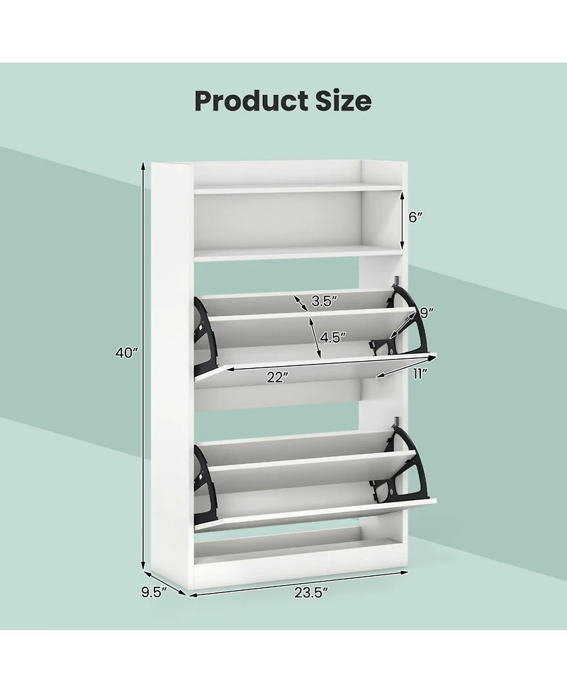 Shoe Storage Cabinet with 2 Flip Drawers, Adjustable Removable Shelves for Entryway