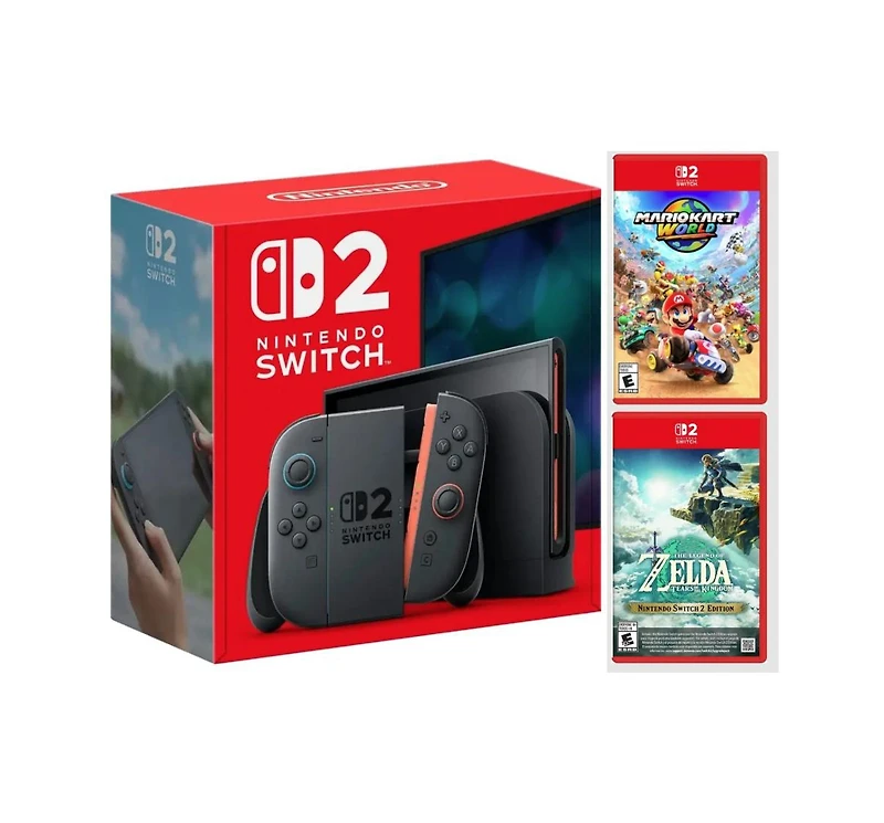 Nintendo Switch 2 Video Game Console with Mario Kart World and Legend of Zelda: Tears of the Kingdom Bundle