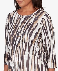 Alfred Dunner Women's Seville Animal Print Pleated Top with Necklace
