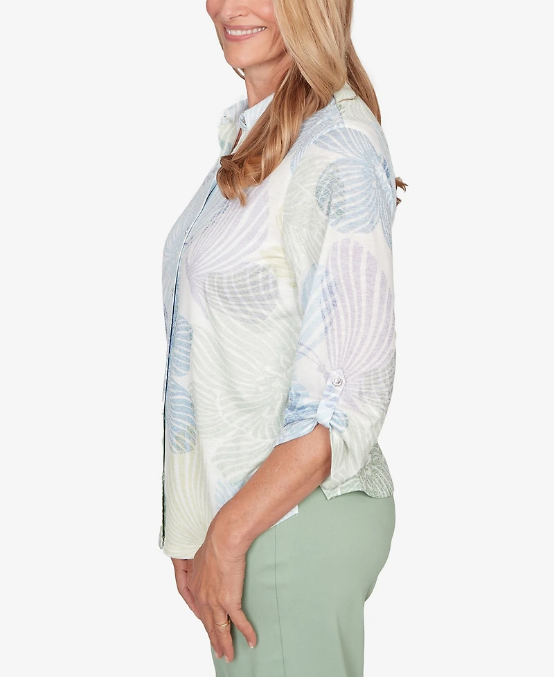 Alfred Dunner Women's St. Augustine Pastel Floral Print Button Down Shirt