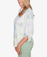 Alfred Dunner Women's St. Augustine Pastel Floral Print Button Down Shirt