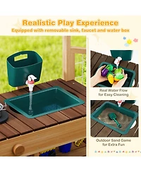 Costway Play Kitchen for Kids Wooden Toy Playset with Removable Faucet & Sink