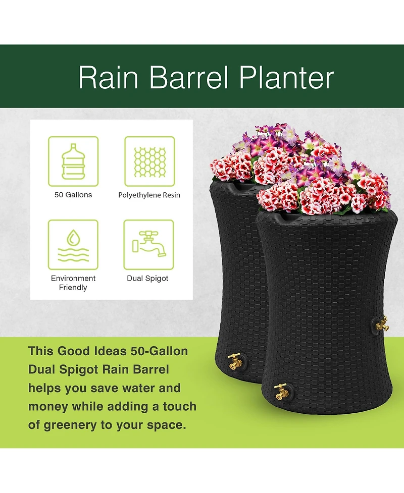 Good Ideas Impressions 50 Gallon Nantucket Rain Barrel Planter, Dark Brown