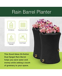 Good Ideas Impressions 50 Gallon Nantucket Rain Barrel Planter, Dark Brown