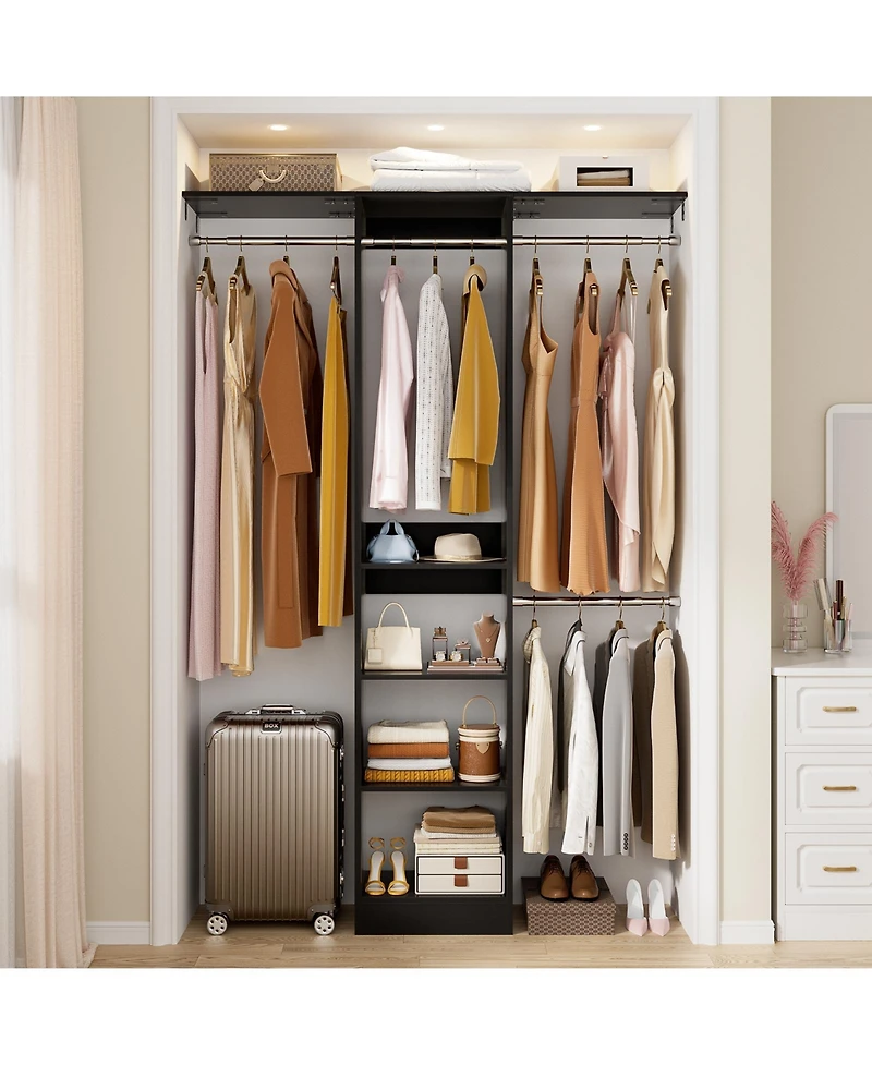 Aheaplus 4FT Small Closet Organizer with 4 Rods and 3 Shelves, 48'' System for Space