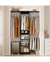 Aheaplus 4FT Small Closet Organizer with 4 Rods and 3 Shelves, 48'' System for Space