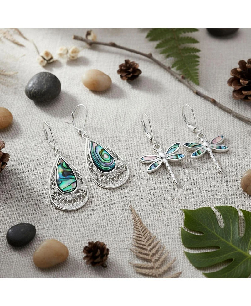 Bling Jewelry Set of 2 Butterfly Dragonfly Firefly & Filigree Teardrop Abalone Shell Dangle Earrings