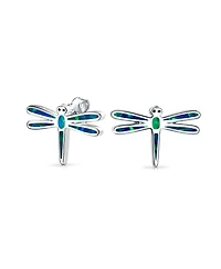 Bling Jewelry Set of 2 Opal Dragonfly and Owl Stud Earrings Set
