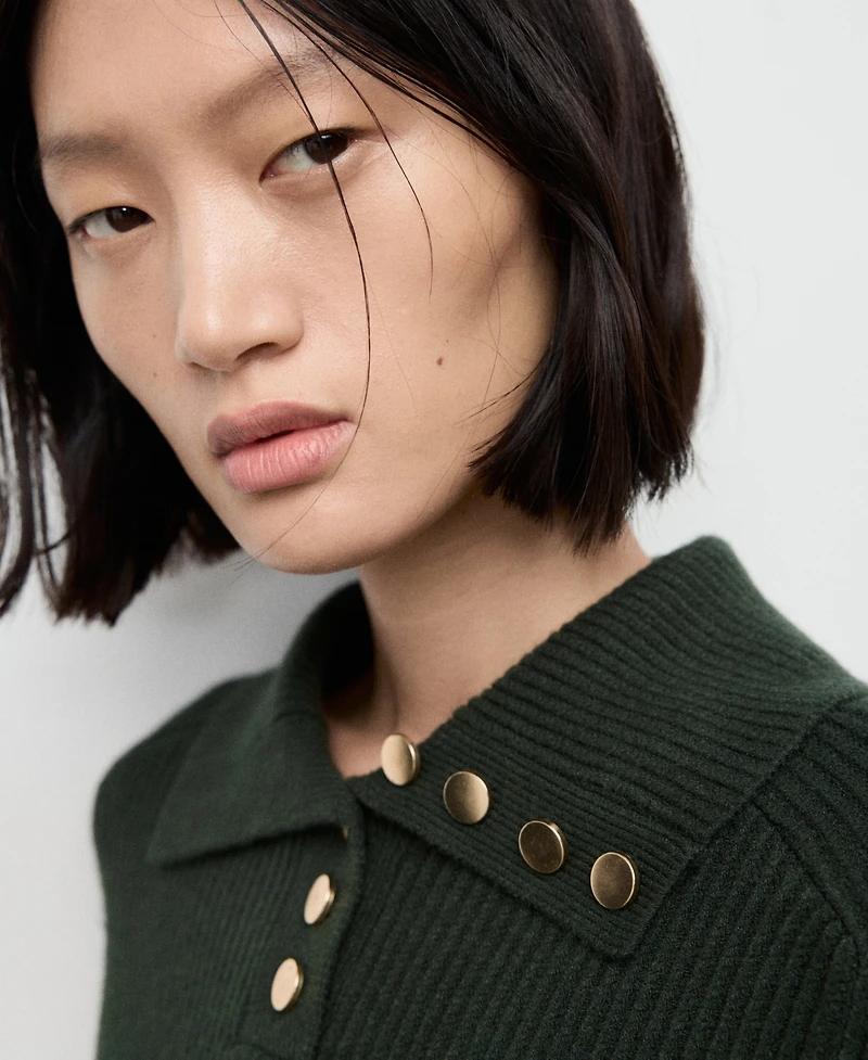 Mango Women's Ribbed Polo-Neck Buttons Sweater