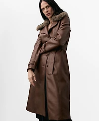 Mango Women's Fur Collar Leather-Effect Coat