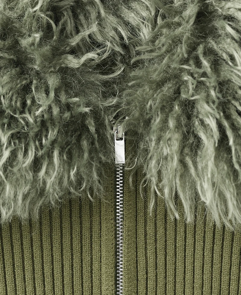 Mango Women's Combined Zip-Up Fur-Effect Cardigan